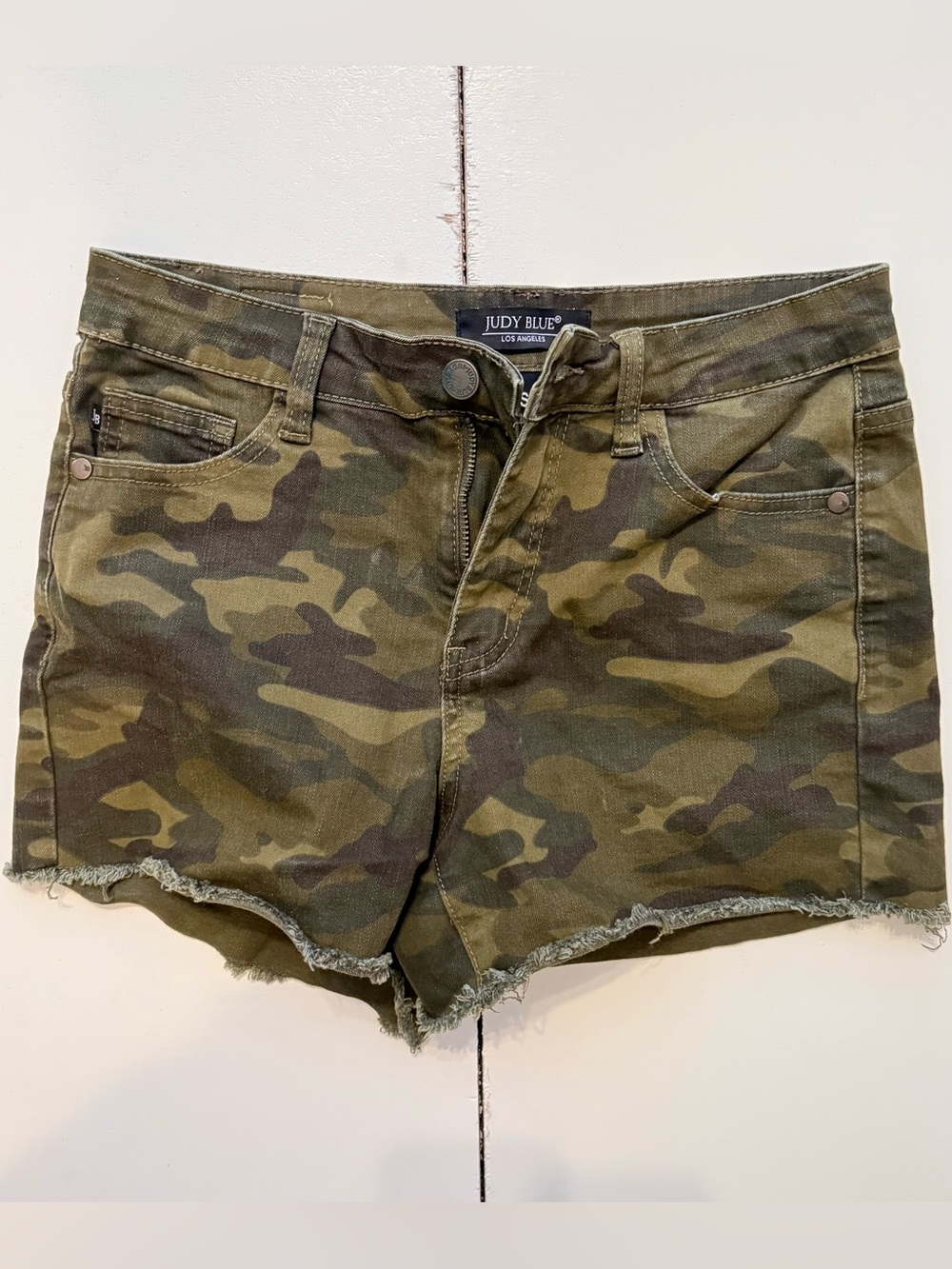 Judy Blue Camo Frayed Hem Denim Shorts